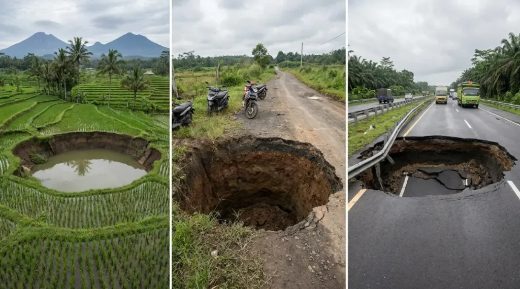Deretan Fenomena Sinkhole Indonesia, Dari Persawahan Hingga Jalan Raya
