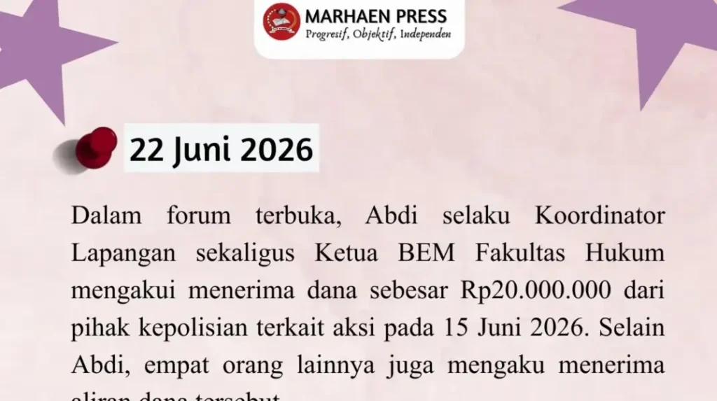Ketua BEM FH UBK Akui Terima Uang Pasca Demonstrasi Mahasiswa