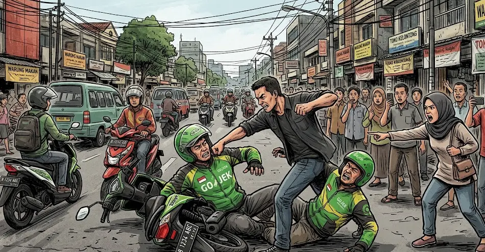 Pria Pukul Ojol di Depok Pakai Palu Usai Di Tuduh Jambret