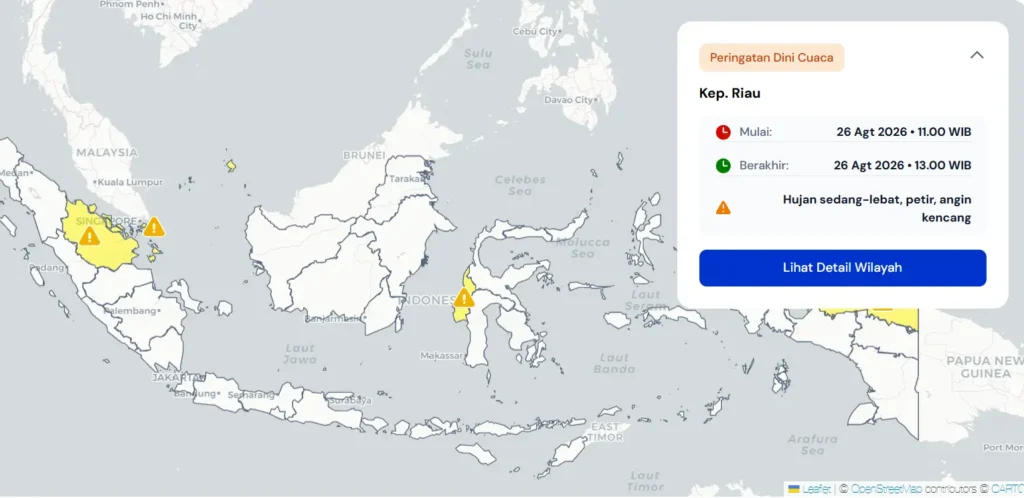 BMKG Peringatkan Hujan Lebat 26-27 Agustus 2026 di Sumatra-Papua Saat Puncak Musim Kemarau