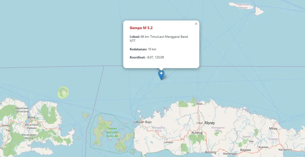 Gempa Magnitudo 5,0 Guncang Ende, Getaran Dirasakan hingga Bajawa