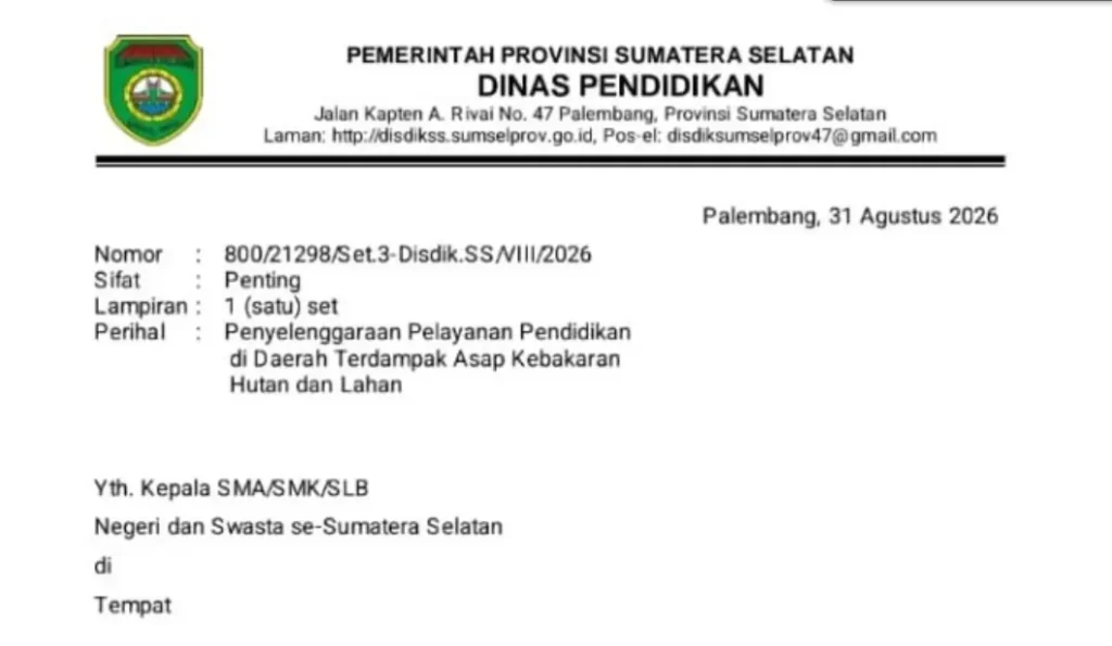 Kabut Asap Karhutla Mengancam, Sekolah di Sumsel Bisa Terapkan PJJ Mandiri