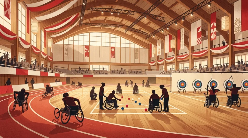 Ilustrasi atlet para Indonesia berlatih di arena olahraga sebelum berangkat ke Jepang