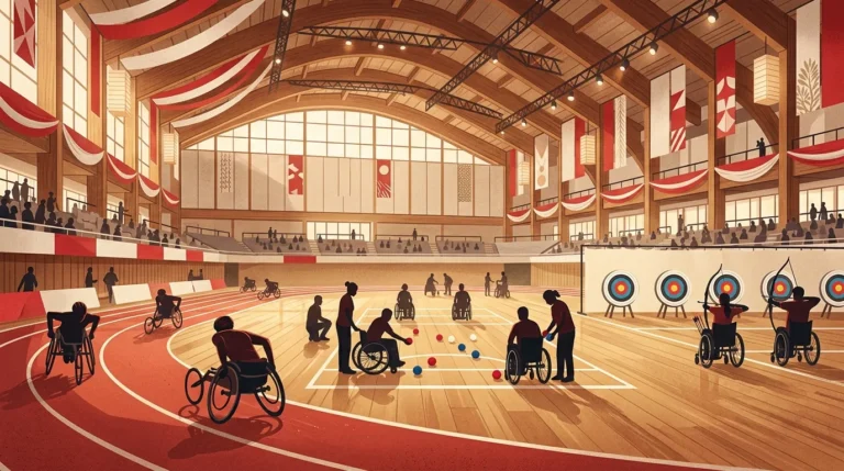 Ilustrasi atlet para Indonesia berlatih di arena olahraga sebelum berangkat ke Jepang