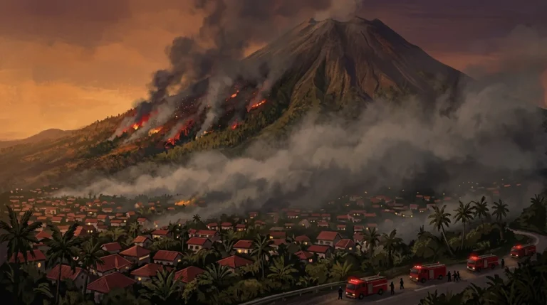 Kabut asap menyelimuti lereng gunung dan permukiman di Sulawesi Utara