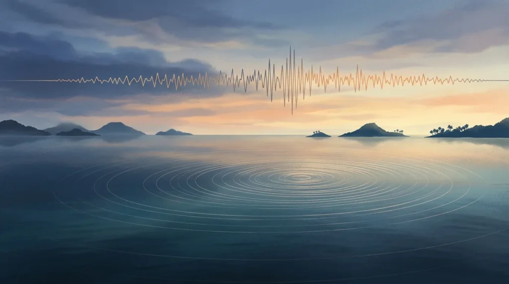 Ilustrasi peta Laut Banda dan Kepulauan Tanimbar dengan penanda pusat gempa di laut