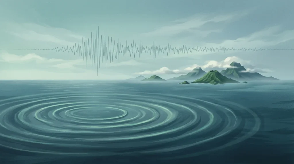 Ilustrasi peta Samudra Pasifik barat daya dengan titik pusat gempa di laut barat laut Vanuatu