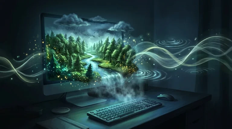 Ilustrasi dunia virtual interaktif bersuara buatan model AI Genie 4 Google DeepMind