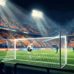 Ilustrasi stadion sepak bola malam hari saat laga Persija Jakarta melawan Arema FC di Bekasi