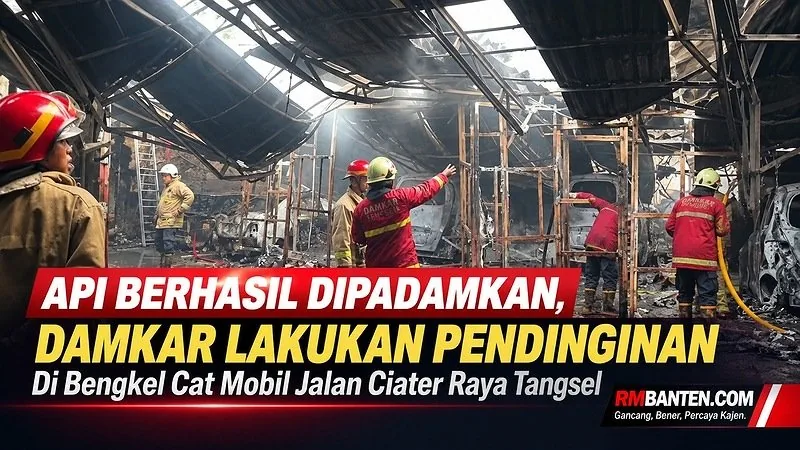 Ilustrasi bengkel cat mobil hangus setelah kebakaran di kawasan permukiman Serpong, Tangerang Selatan