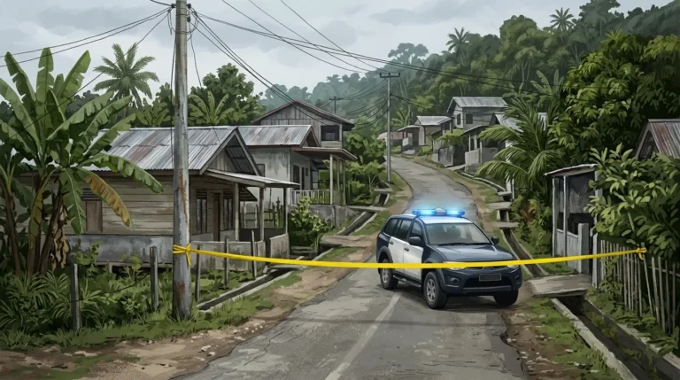 Ilustrasi garis polisi di jalan permukiman Amban, Manokwari, lokasi penganiayaan wisatawan Belanda