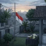 Ilustrasi suasana duka di kompleks perumahan TNI Angkatan Laut dengan bendera setengah tiang